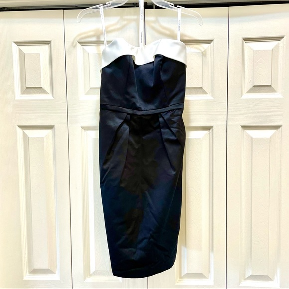 David’s Bridal Satin Black and Ivory Bow Dress - Picture 3 of 6